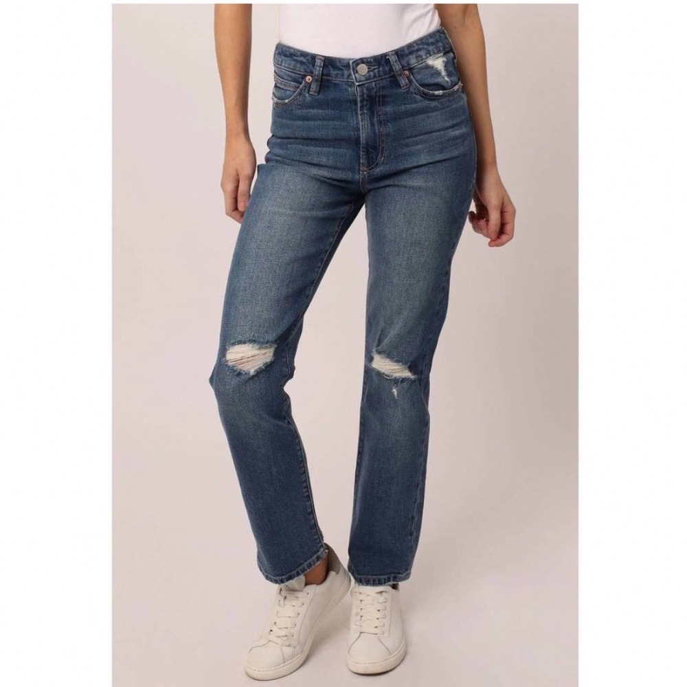 Dear John Frankie Straight Jeans Women 25 Blue Super High Rise Distressed‎ Denim
